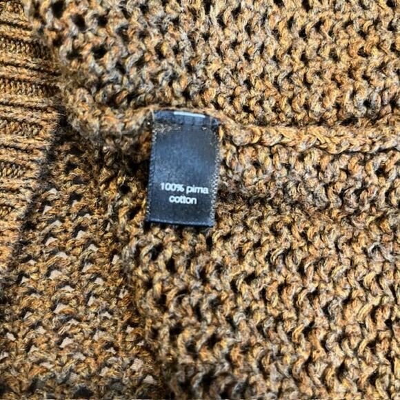 Peruvian Connection Open Knit 1/2 Sleeve Round Neck Sweater Brown Pima Small - Picture 5 of 10